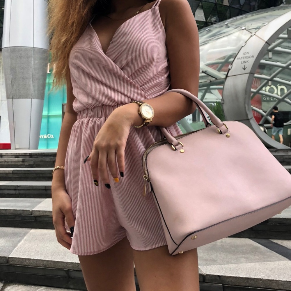 Pink and white striped romper